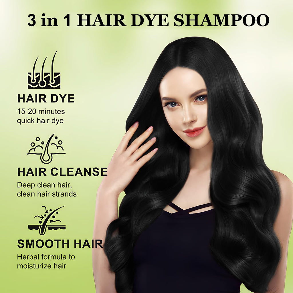 Yiciani Upgraded 10 PCS Black Hair Dye Shampoo – 4-in-1 Natural Plant Formula for Men & Women