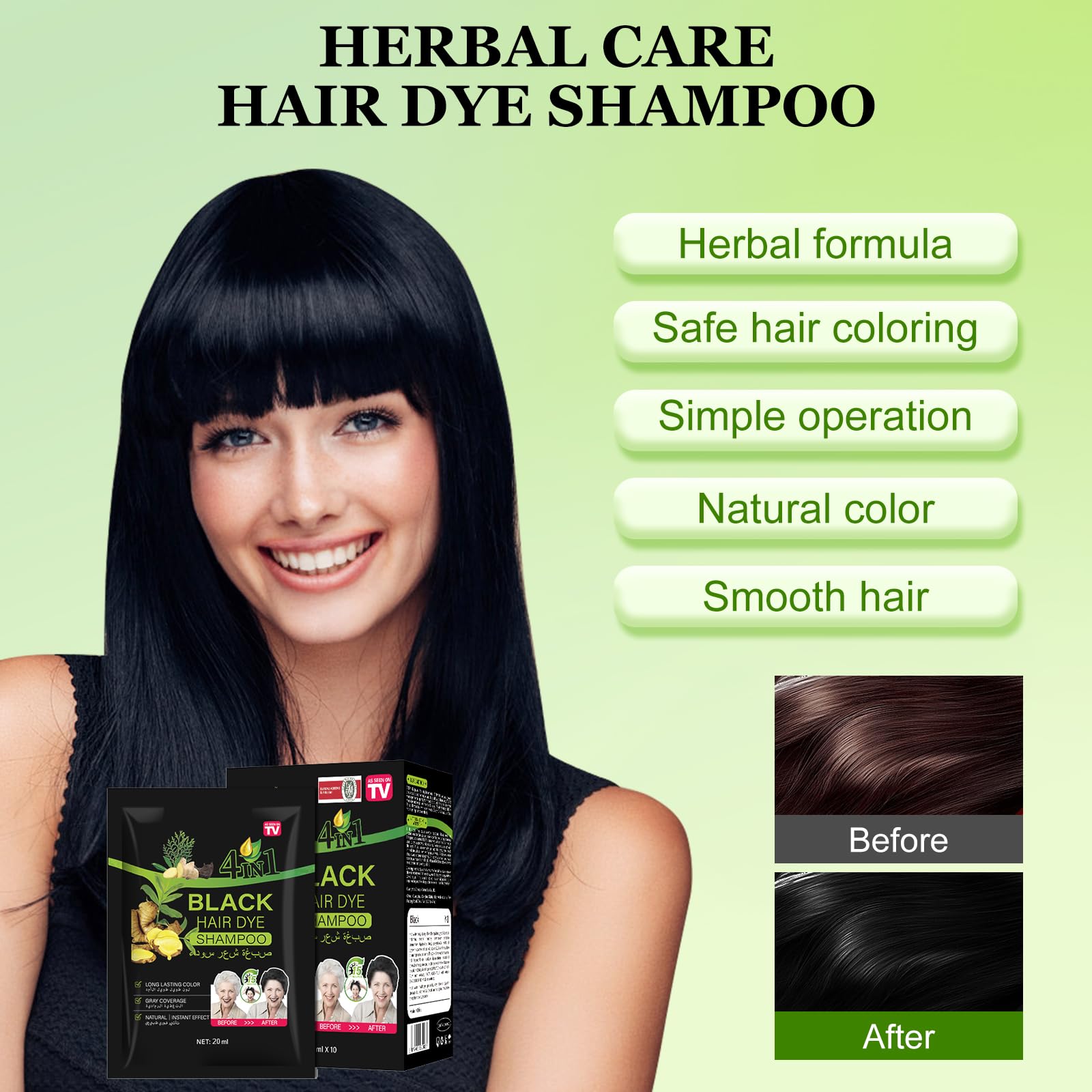 Yiciani Upgraded 10 PCS Black Hair Dye Shampoo – 4-in-1 Natural Plant Formula for Men & Women