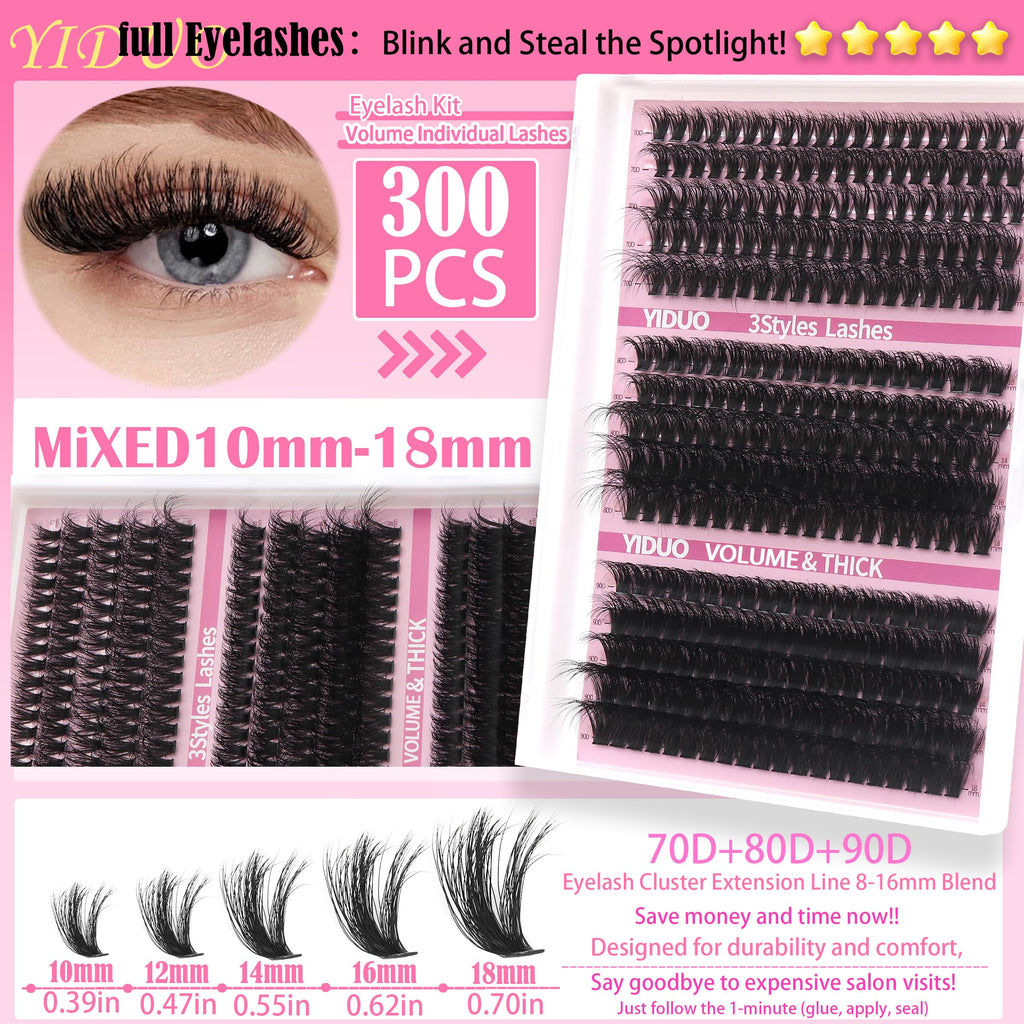 YIDUO YlDUO Lashes Clusters Kit – 835 Pcs, 7-Style Mix, C-Curl DIY Extensions Kit 9–18mm