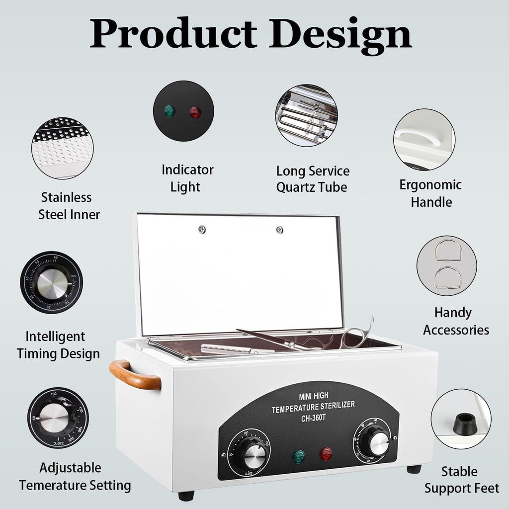 YIHAOSSING High Temperature Sterilizer Autoclave 110V, 1.5L – Nail, Hair & Beauty Tool Sterilizer with Timer