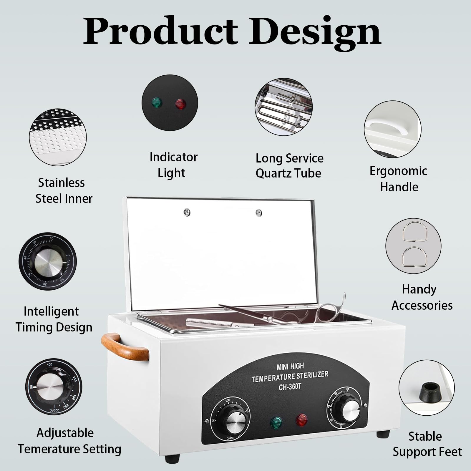 YIHAOSSING High Temperature Sterilizer Autoclave 110V, 1.5L – Nail, Hair & Beauty Tool Sterilizer with Timer