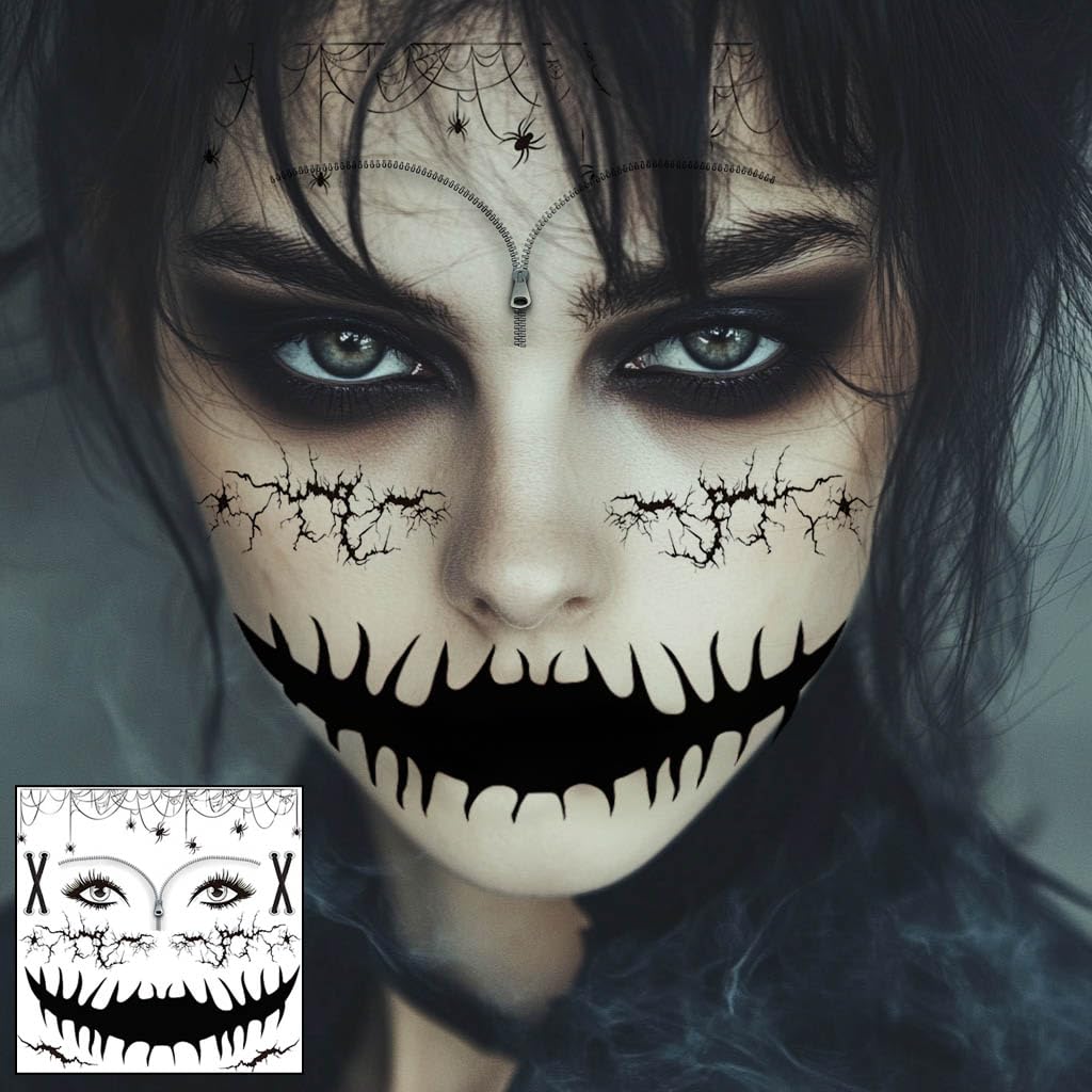 Yitla 10Pcs Halloween Tattoos – Ghost Face & Skeleton Temporary Stickers for Men & Women