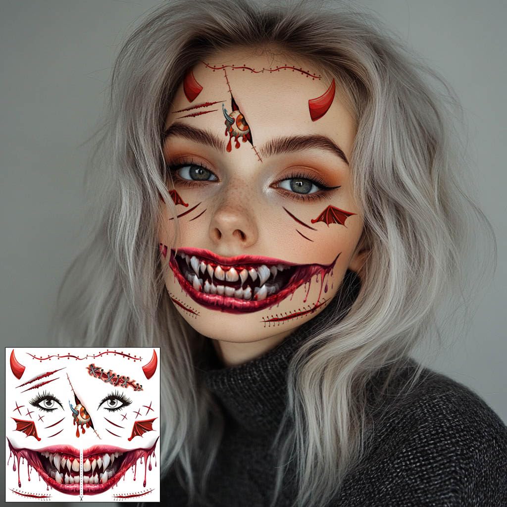 Yitla 10Pcs Halloween Tattoos – Ghost Face & Skeleton Temporary Stickers for Men & Women