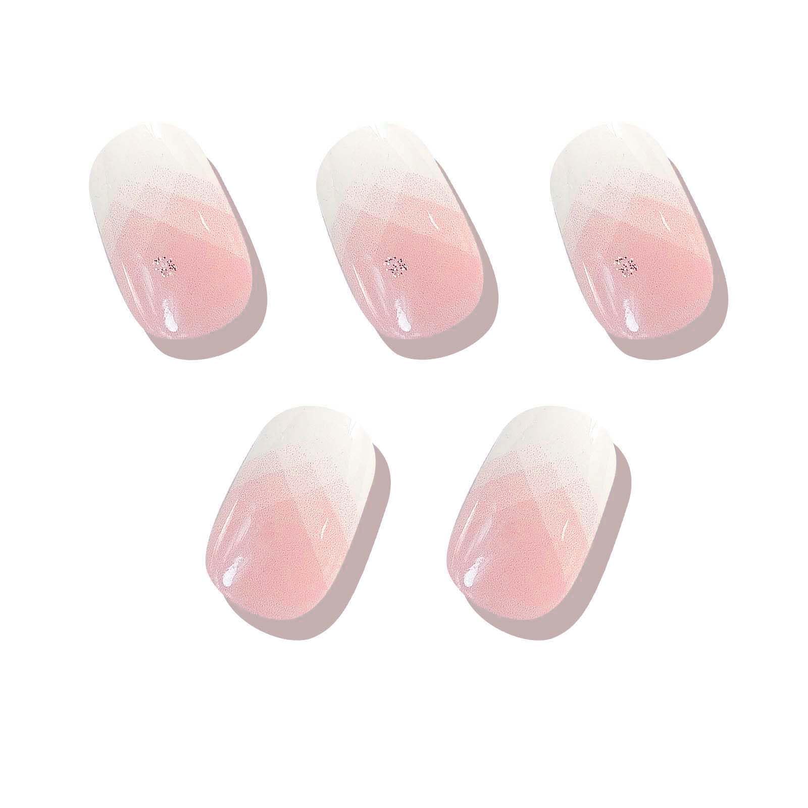 YIZHUO Valentine's Day Gel Nail Strips – Gradient Pink French Tip, 20 Pcs, DIY at Home