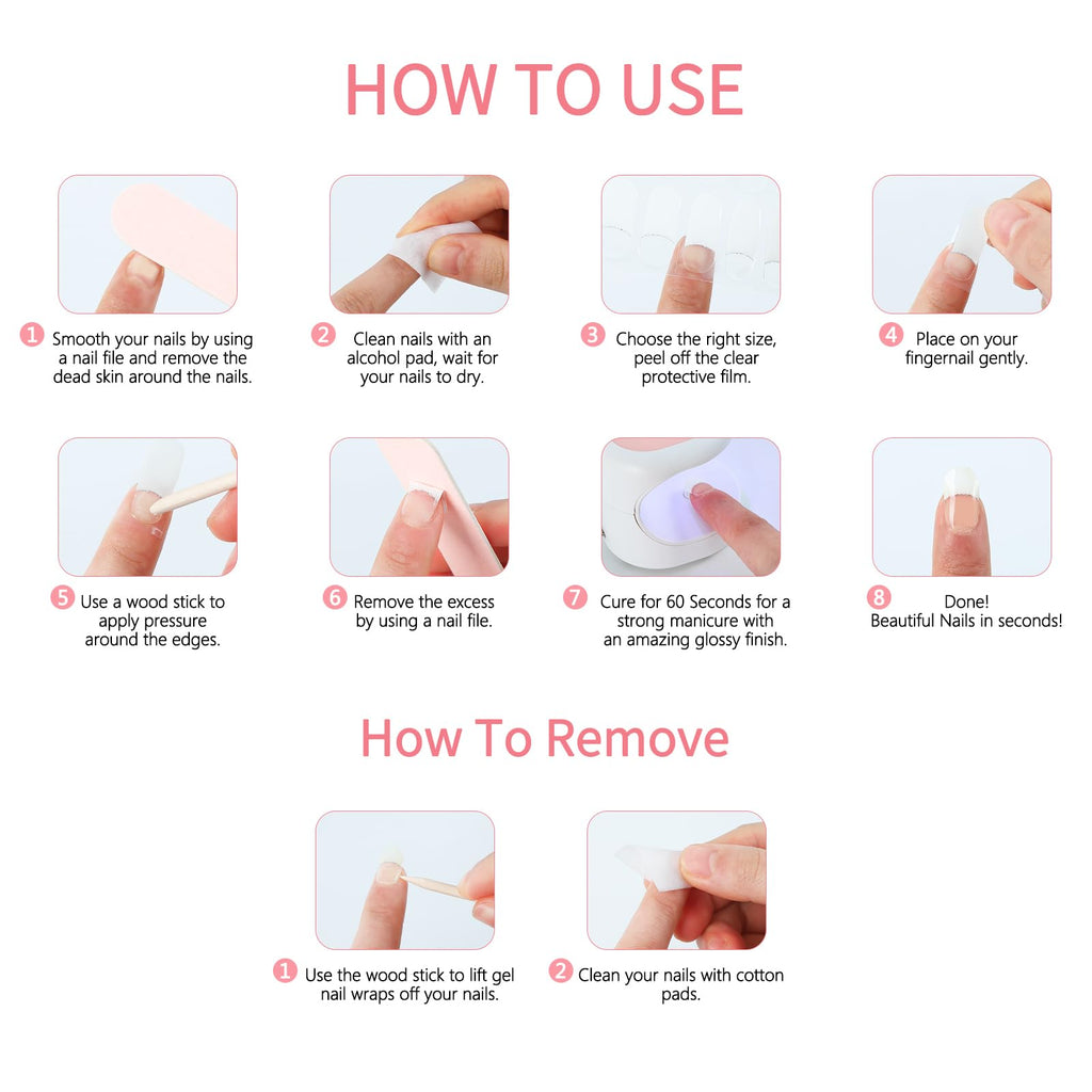 YIZHUO Valentine's Day Gel Nail Strips – Gradient Pink French Tip, 20 Pcs, DIY at Home