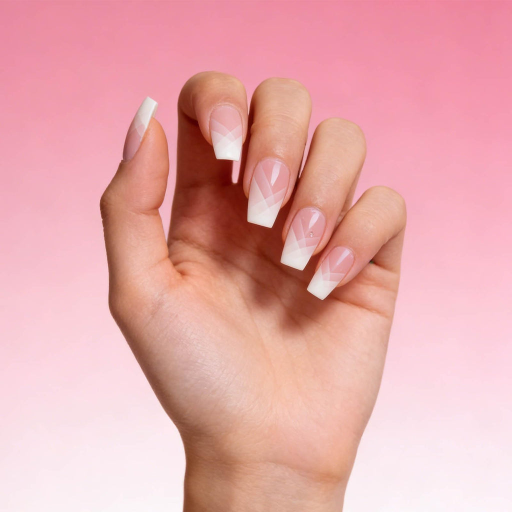 YIZHUO Valentine's Day Gel Nail Strips – Gradient Pink French Tip, 20 Pcs, DIY at Home