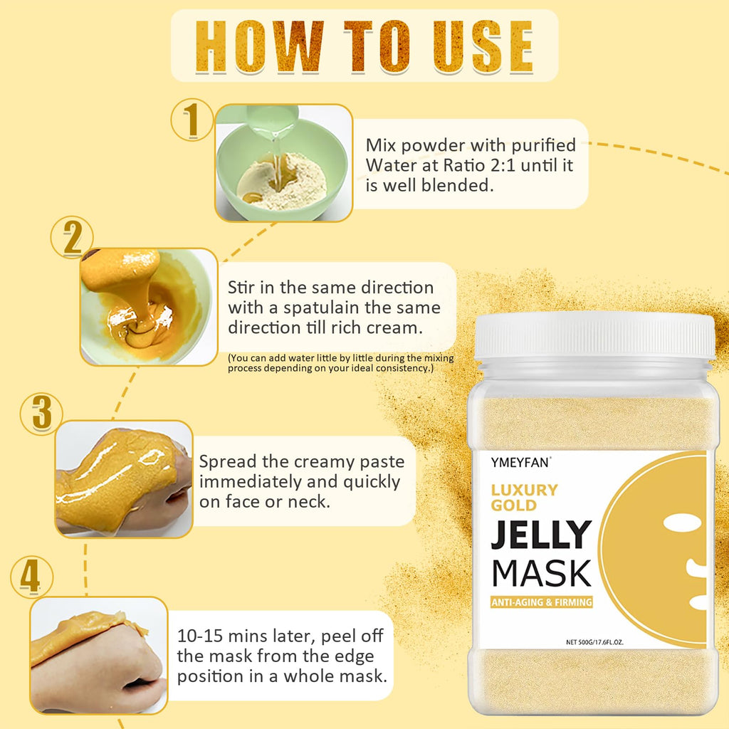YMEYFAN 24K Gold Jelly Mask Powder – Anti-Aging, Firming & Hydrating Gel Peel for Spa & Home