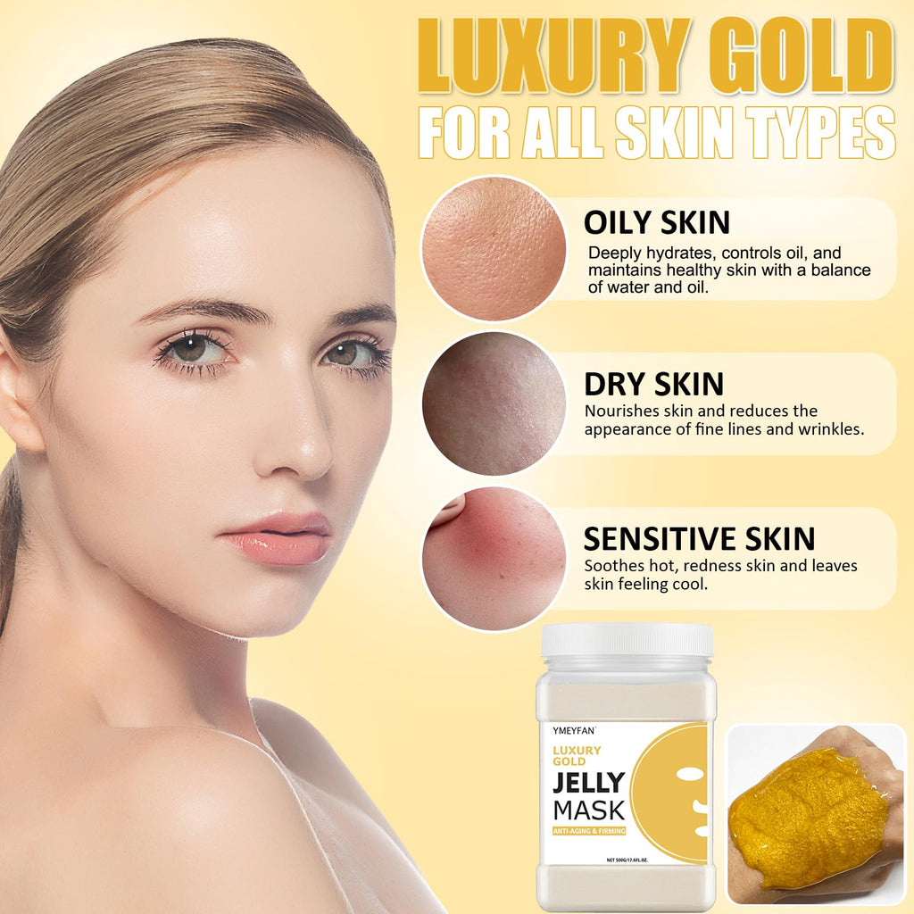 YMEYFAN 24K Gold Jelly Mask Powder – Anti-Aging, Firming & Hydrating Gel Peel for Spa & Home