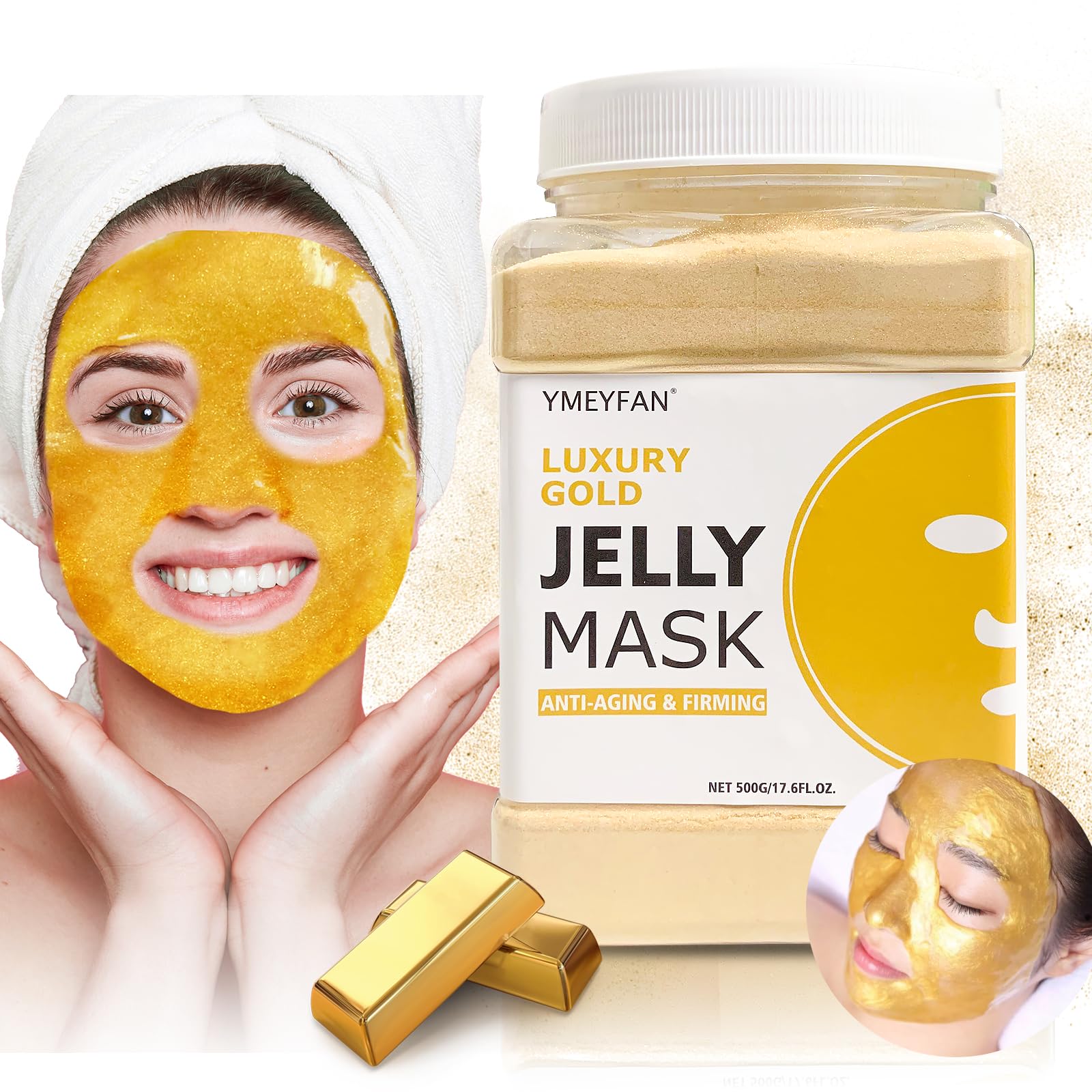 YMEYFAN 24K Gold Jelly Mask Powder – Anti-Aging, Firming & Hydrating Gel Peel for Spa & Home