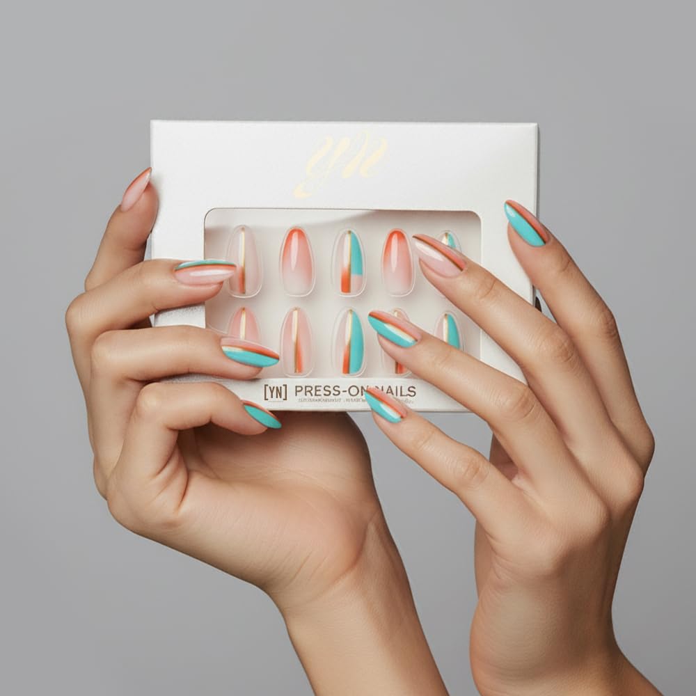 YN Young Nails Lunar Pop Press-On Nails - Glue-On Kit for Women, Medium Oval