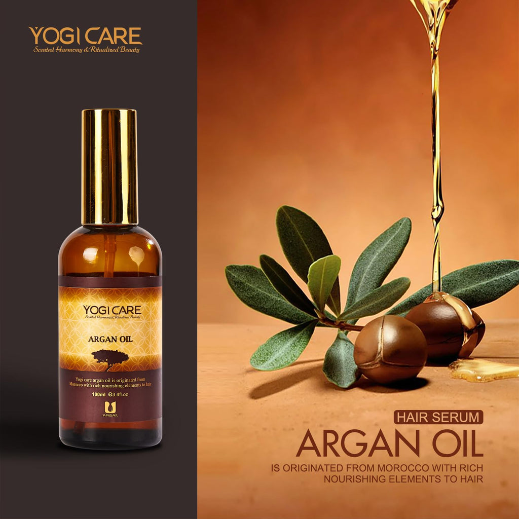 YOGI CARE Moroccan Argan Oil for Frizzy, Dry & Damaged Hair – Nourishing & Strengthening, 3.4 FL OZ