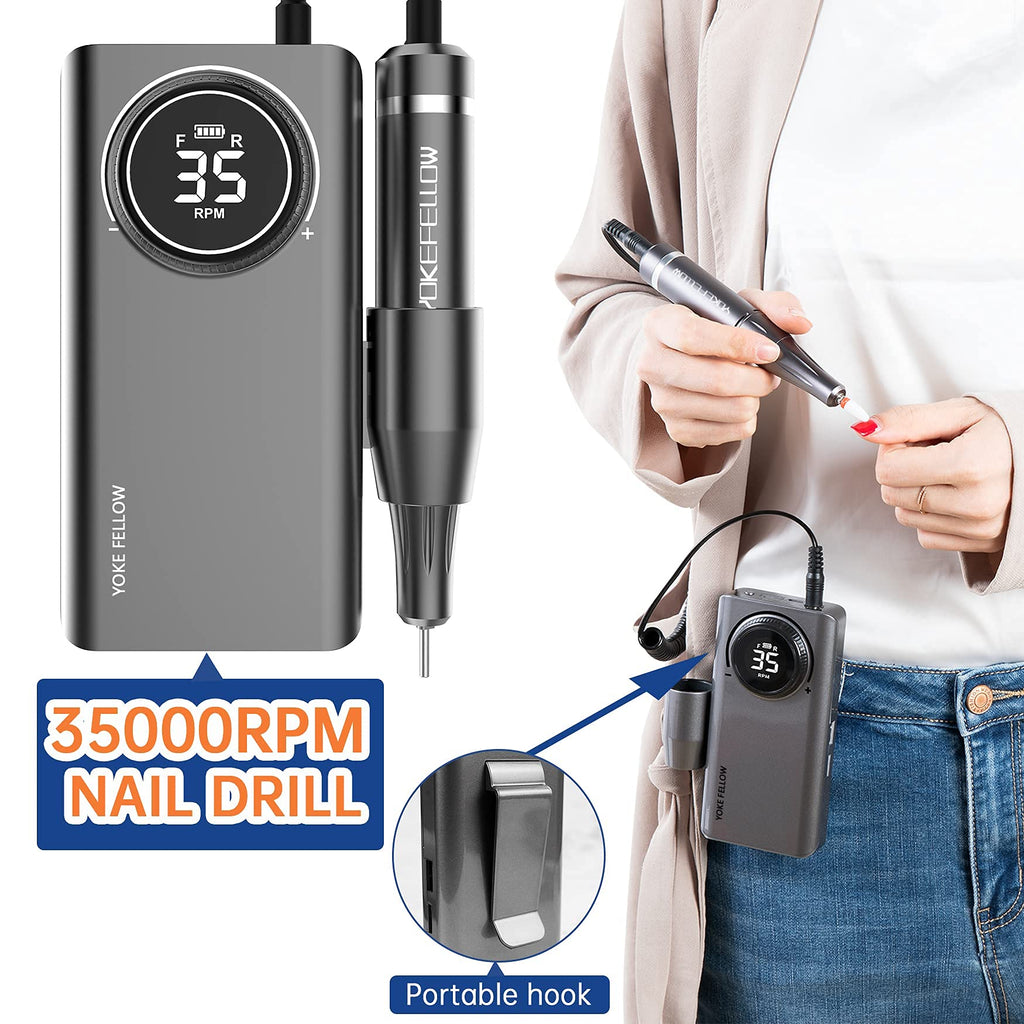 YOKE FELLOW Nail Drill Machine 35000RPM – Pro Electric Nail File for Acrylic, Gel, and Pedicure