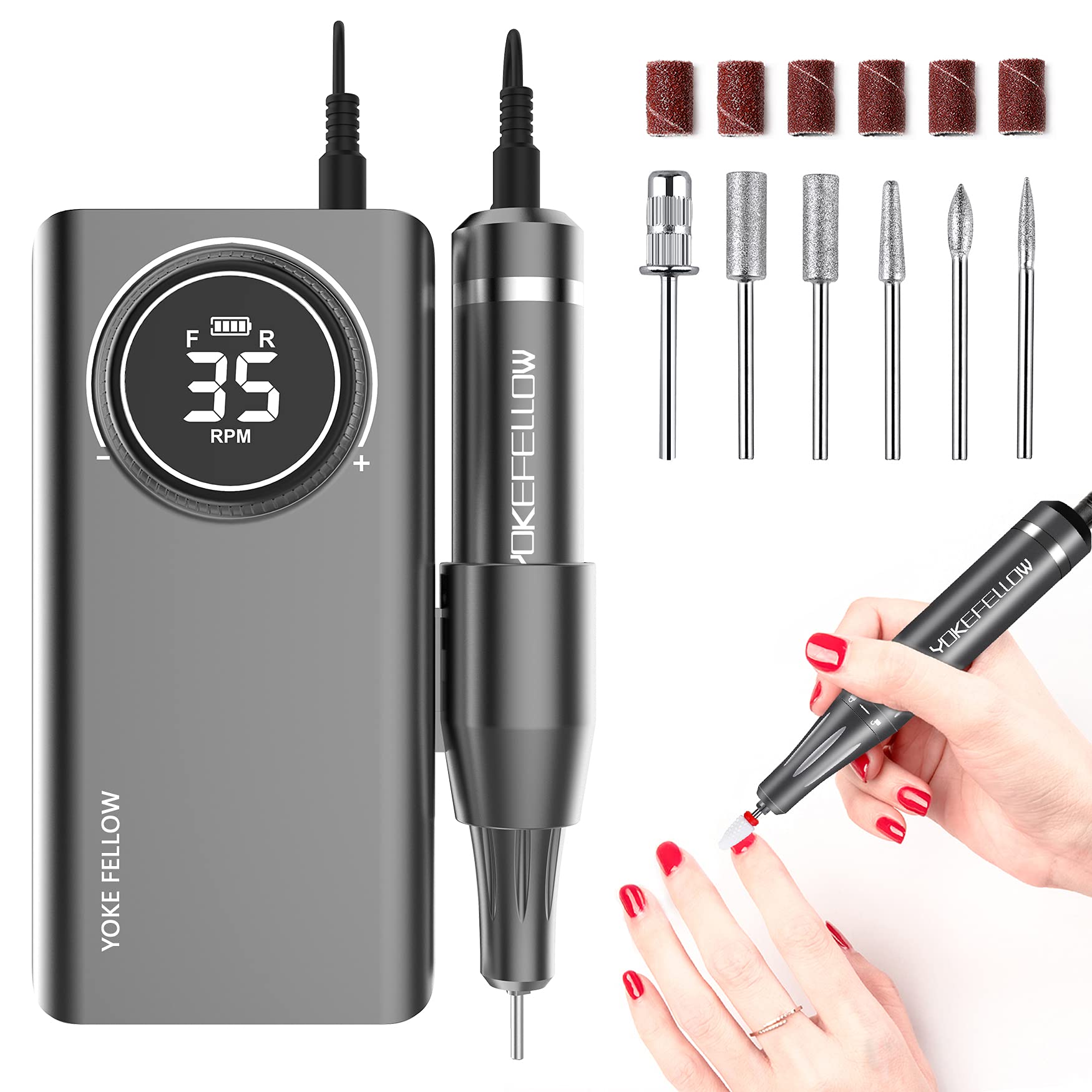 YOKE FELLOW Nail Drill Machine 35000RPM – Pro Electric Nail File for Acrylic, Gel, and Pedicure