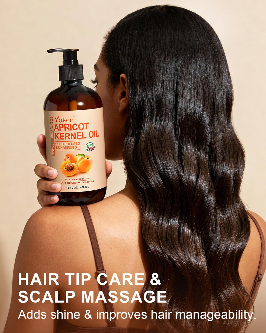 Yoken Cold Pressed Apricot Kernel Oil 16 oz – 100% Pure, Unscented Carrier Oil for Skin & Hair