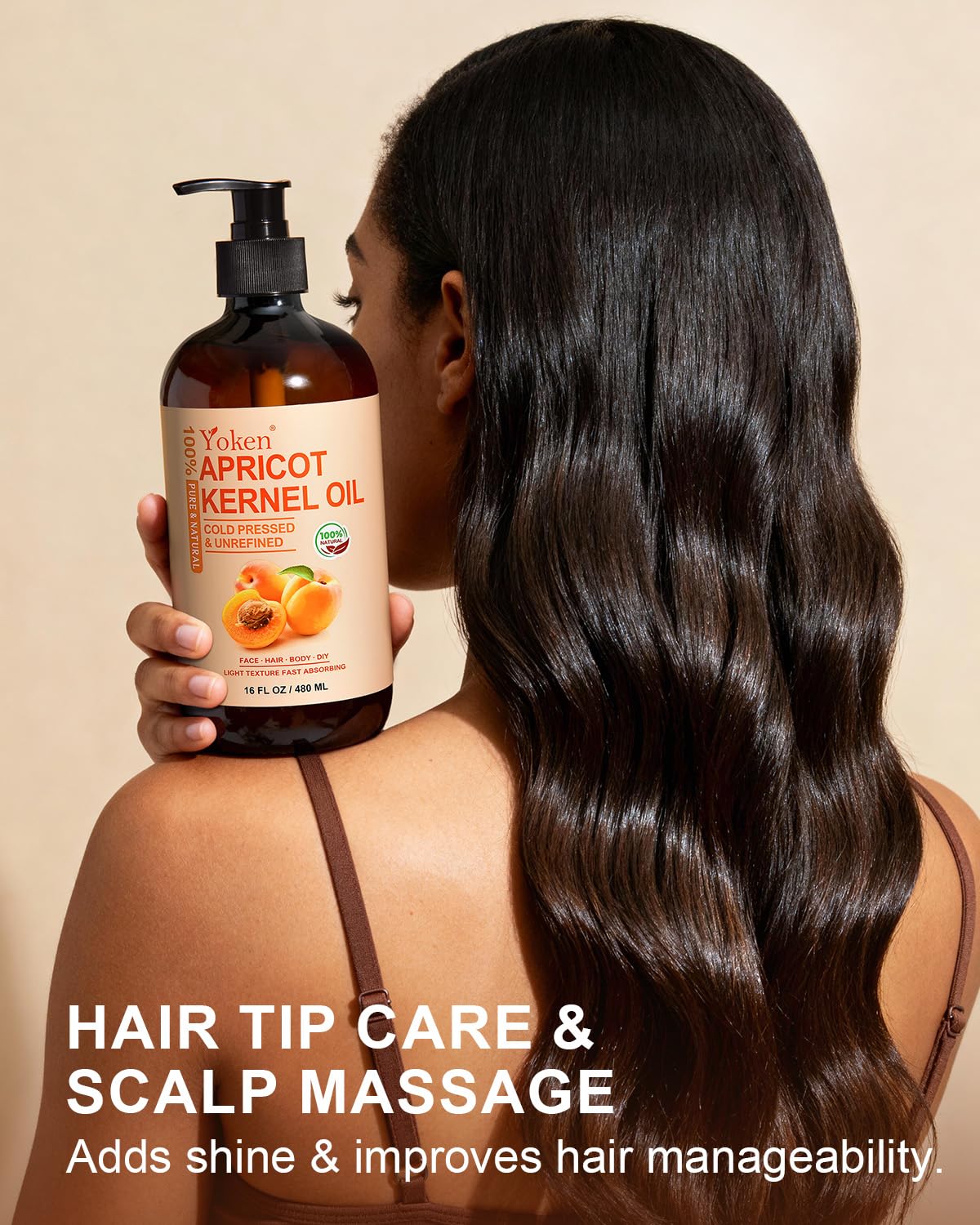 Yoken Cold Pressed Apricot Kernel Oil 16 oz – 100% Pure, Unscented Carrier Oil for Skin & Hair