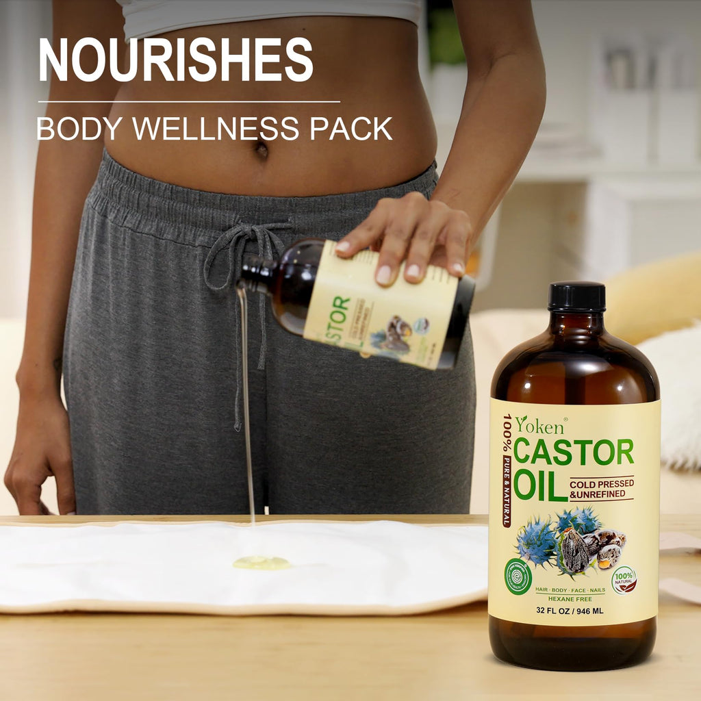 Yoken EWG Verified Castor Oil – 32 oz with Pump, Pure Cold-Pressed, Hexane-Free
