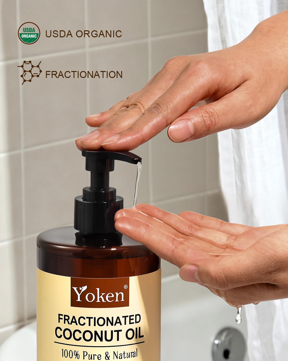 Yoken Organic Fractionated Coconut Oil – 32 oz USDA Organic Carrier Oil for Hair & Skin