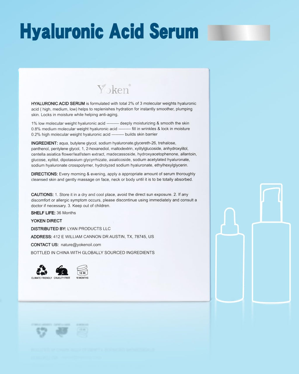 Yoken EWG Verified Hyaluronic Acid Serum – 10 oz Bulk with Vitamin B5, Triple Hyaluronic, Fragrance-Free