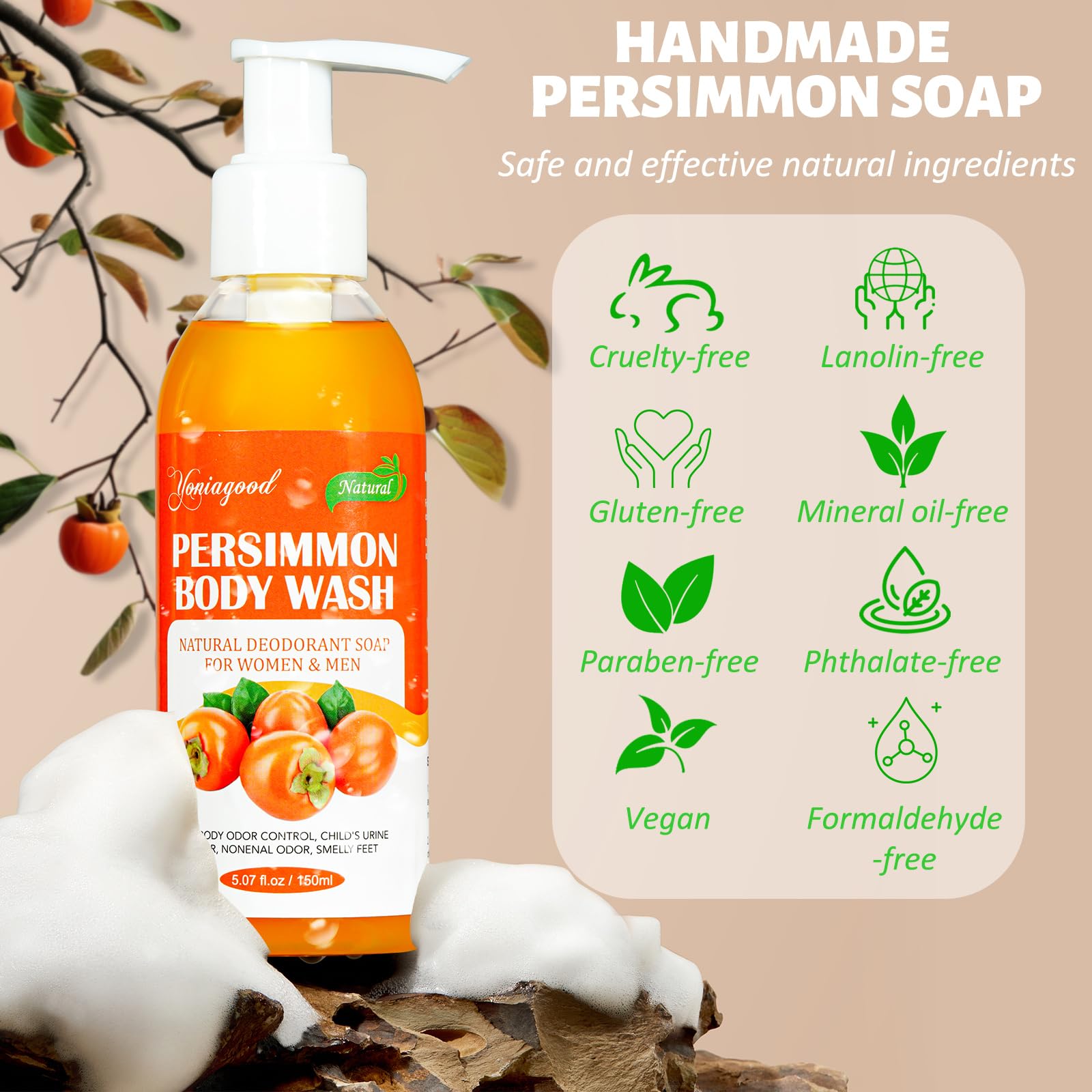 2-Pack Persimmon Body Wash for Odor Control | Yoniagood