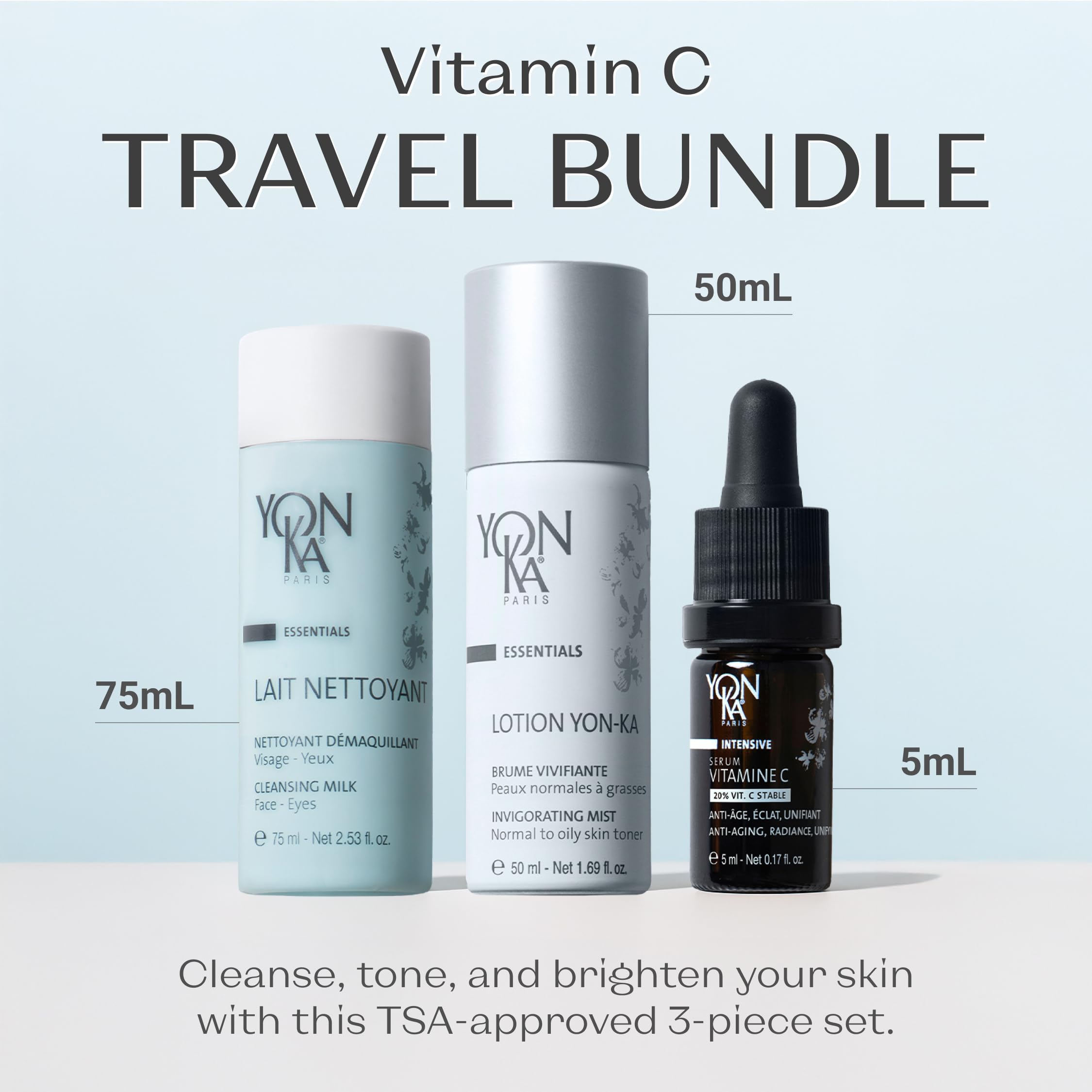 Yon-Ka Vitamin C Travel Set – Gentle Milk Cleanser, Lotion Yon-Ka Toner & Vitamin C Serum | 3-Piece Travel Size