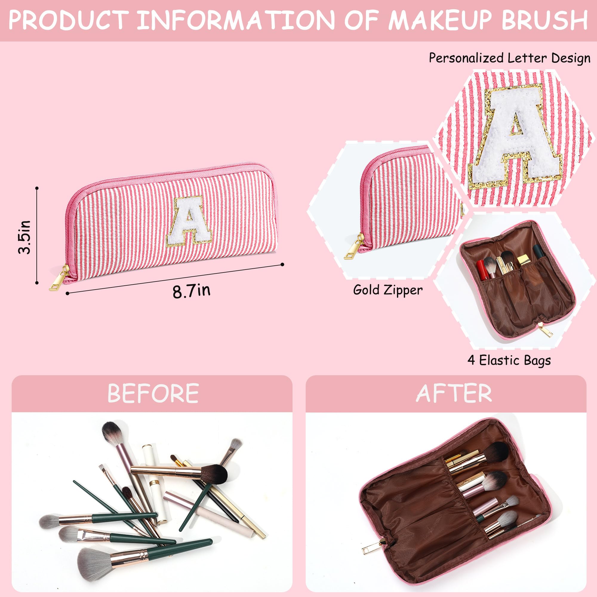 YOOLIFE Gifts for Mom - Personalized Initial Makeup Bags (Purple) 2-Pack