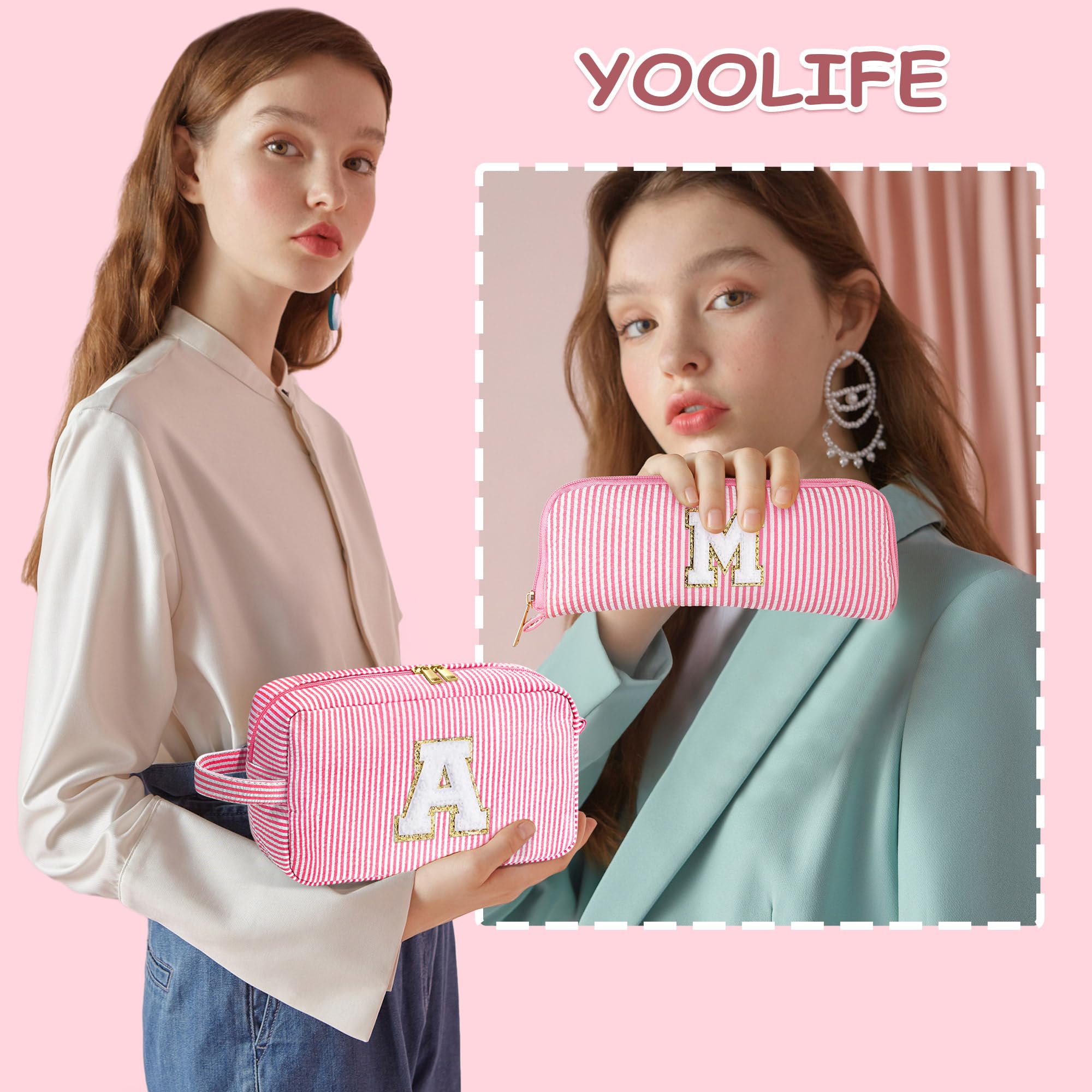 YOOLIFE Gifts for Mom - Personalized Initial Makeup Bags (Purple) 2-Pack