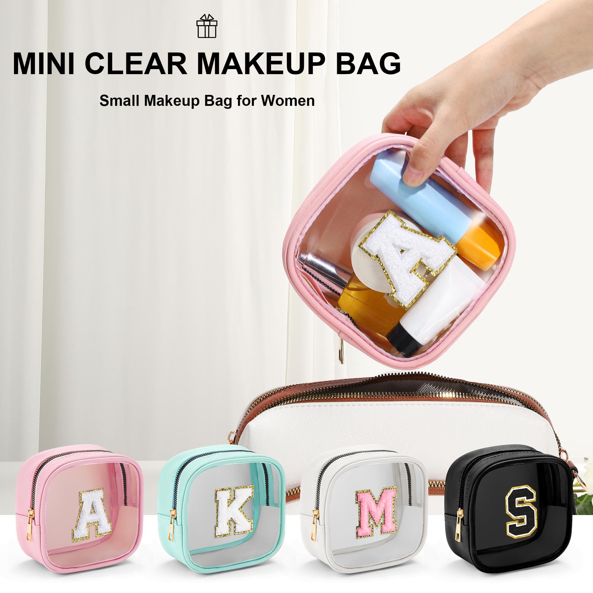 YOOLIFE Mini Initial Makeup Bag – Clear Travel Cosmetic Bag, Pink J