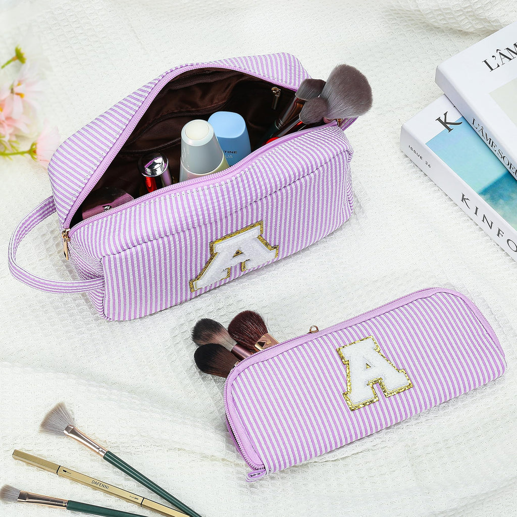 YOOLIFE Travel Cosmetic Bag with Monogram – Purple Makeup Pouch for Her