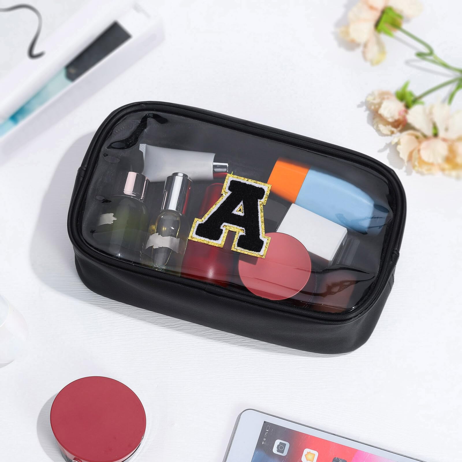 YOOLIFE Initial Clear Makeup Bag – Travel Toiletry Organizer for Women