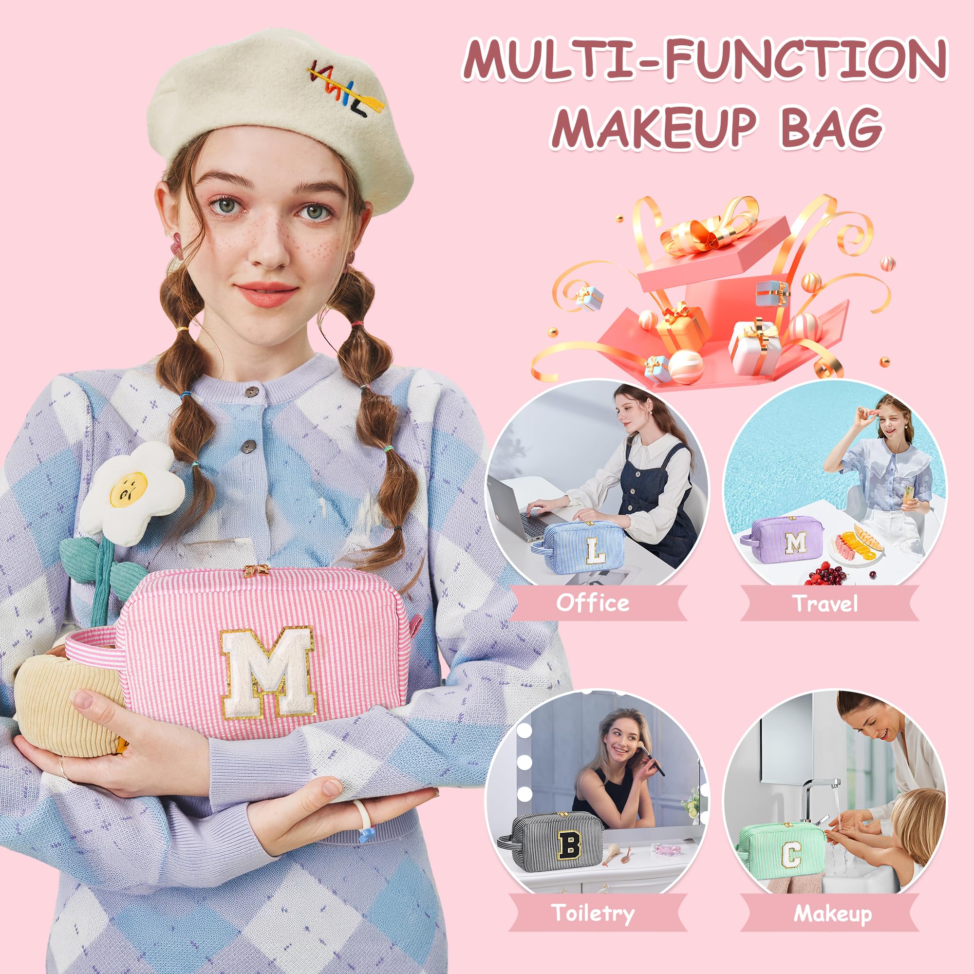 YOOLIFE Bridal Shower Gifts — 2-Pack Initial Purple Bridesmaid Makeup Bags