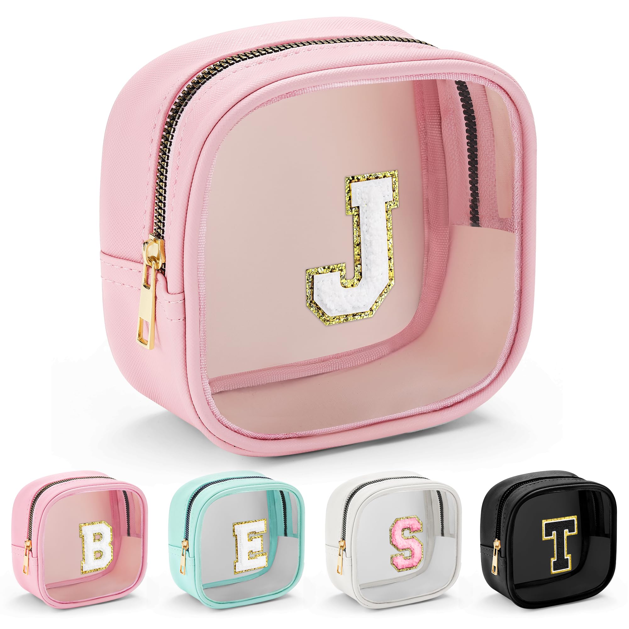 YOOLIFE Mini Initial Makeup Bag – Clear Travel Cosmetic Bag, Pink J