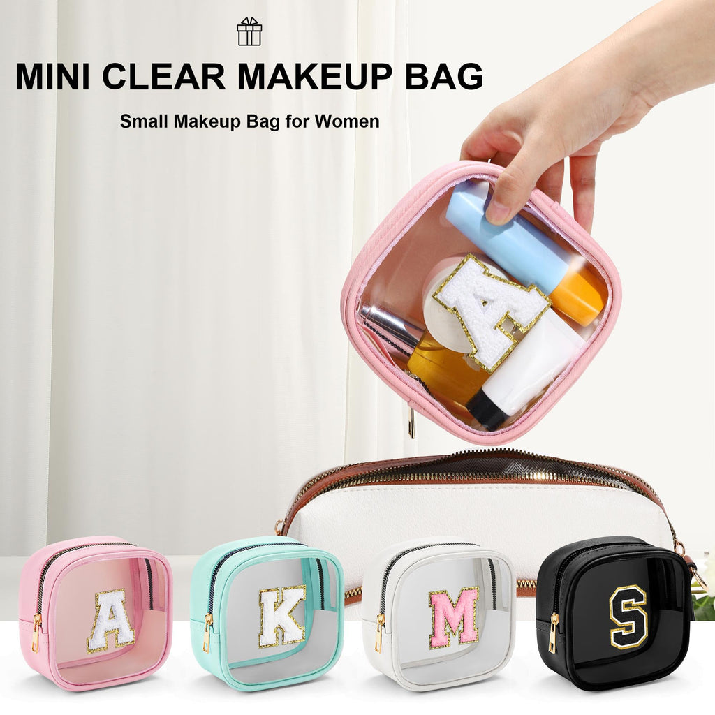 YOOLIFE Initial Clear Makeup Bag – Travel Toiletry Organizer, Mini Blue