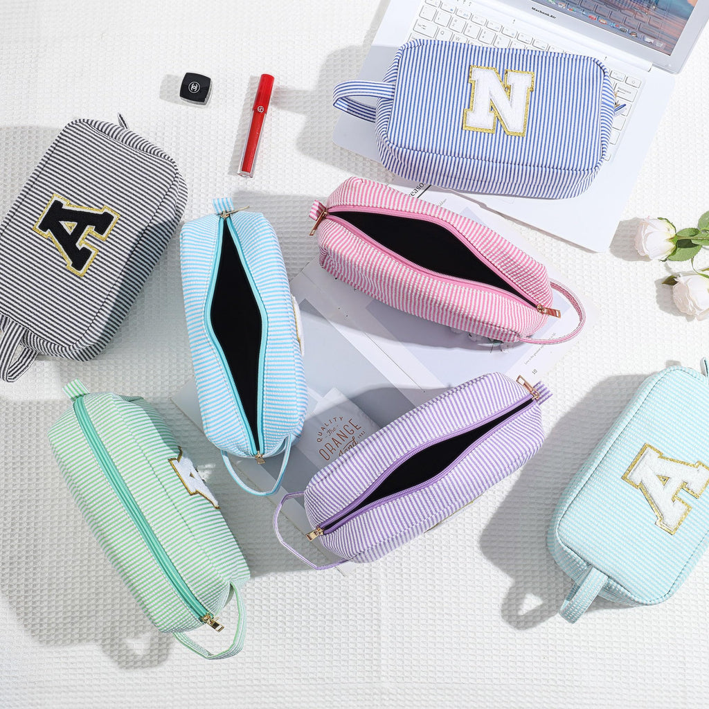YOOLIFE Monogram Initial Blue Makeup Bag – 2-Pack Gift for Women, Personalized Letter C