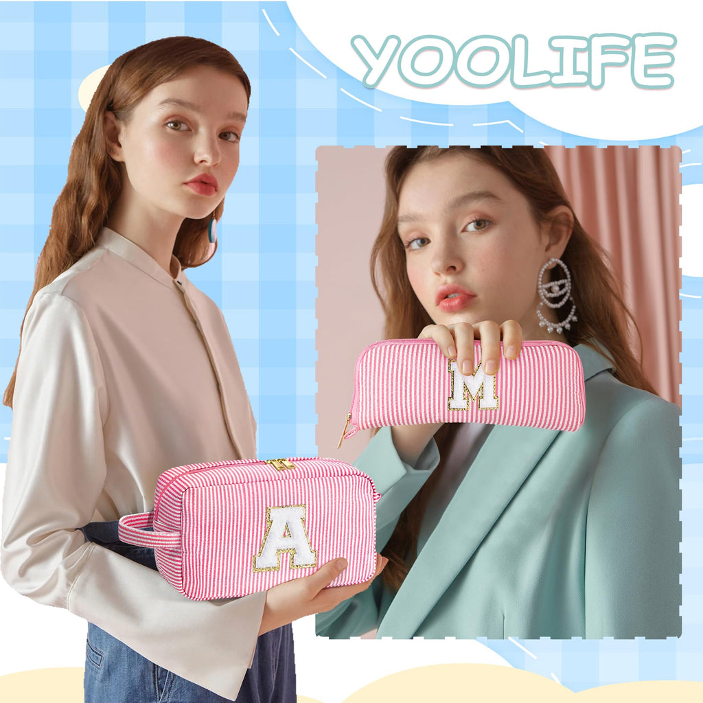 YOOLIFE Monogram Initial Green Makeup Bags – 2-Pack Personalized Cosmetic Pouches for Women