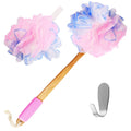 Yoove Loofah Back Scrubber with Bamboo Charcoal Infusion | 17-Inch Wooden Handle Pink Loofah Set