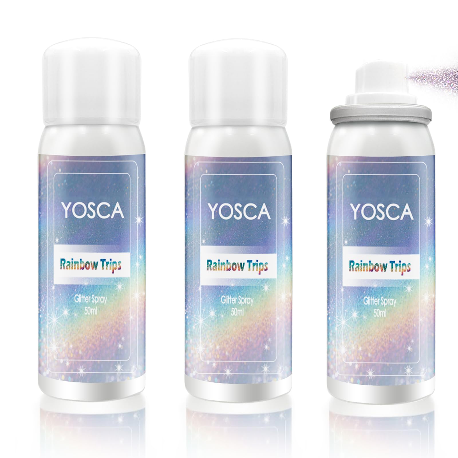 Yosca Body Glitter Spray 3-Pack – Silver Holographic Shine for Skin, Hair & Clothes