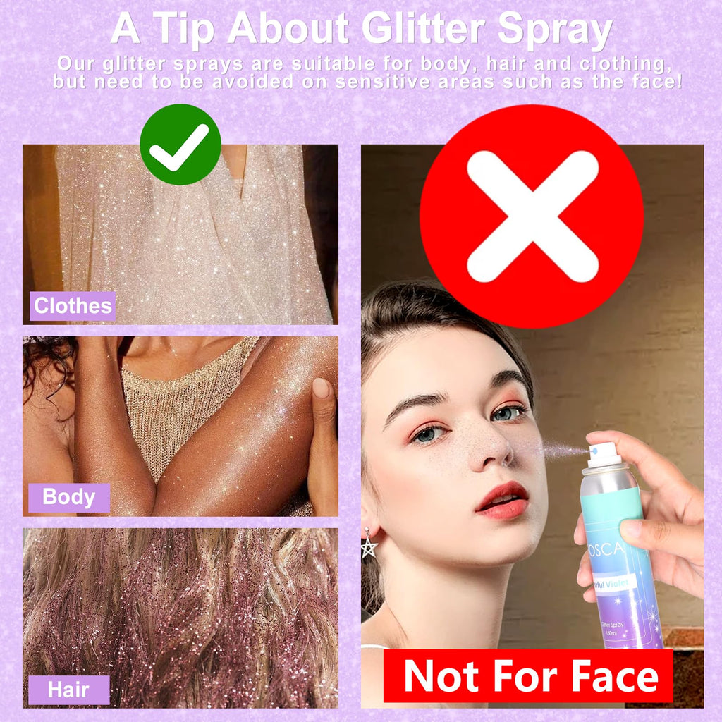 YOSCA Body Glitter Spray 150ML – Holographic Sparkle for Hair, Skin & Clothes