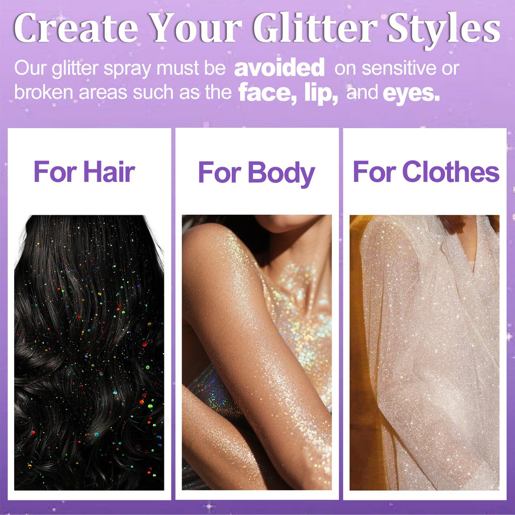 Yosca Body Glitter Spray 3-Pack – Silver Holographic Shine for Skin, Hair & Clothes