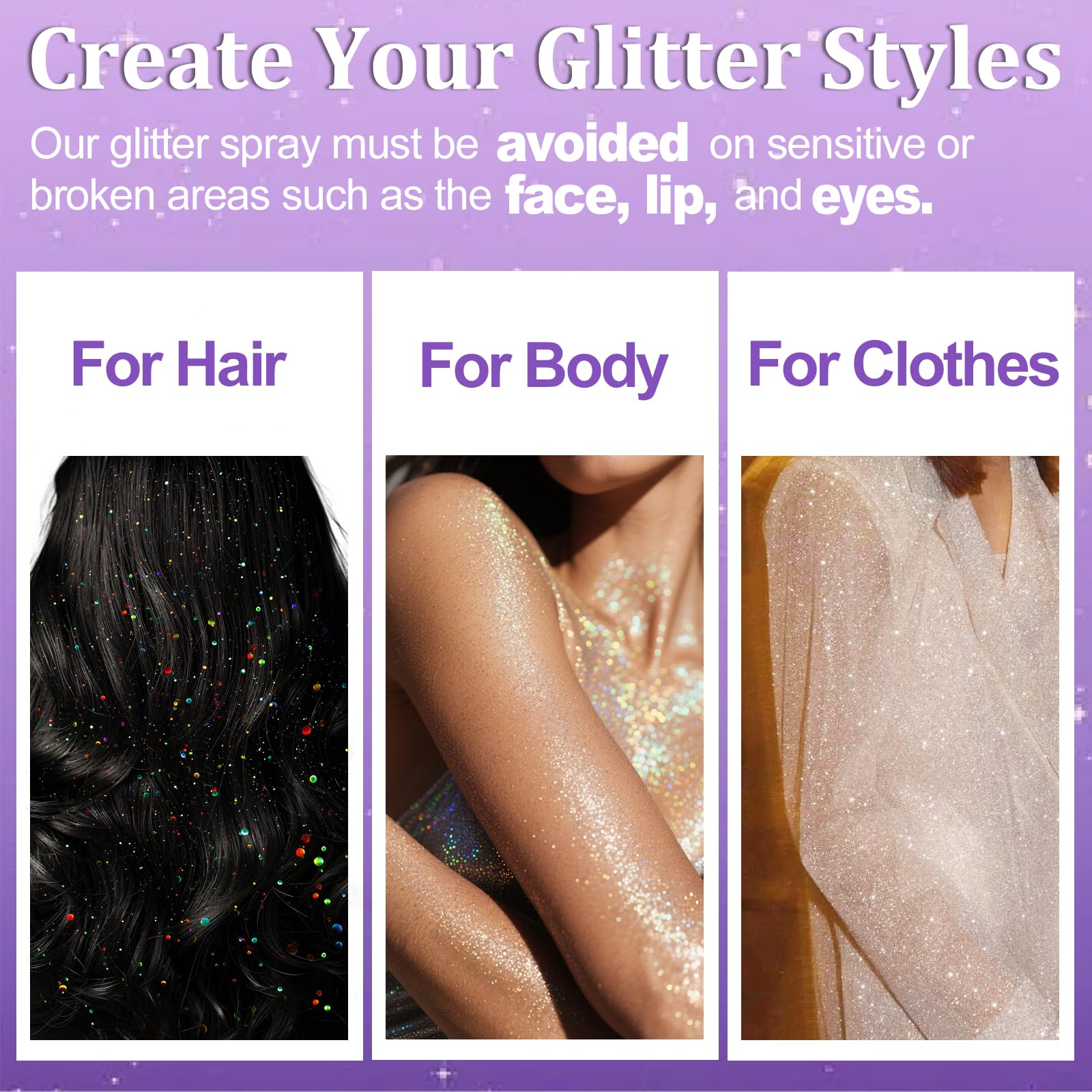 Yosca Body Glitter Spray 3-Pack – Silver Holographic Shine for Skin, Hair & Clothes