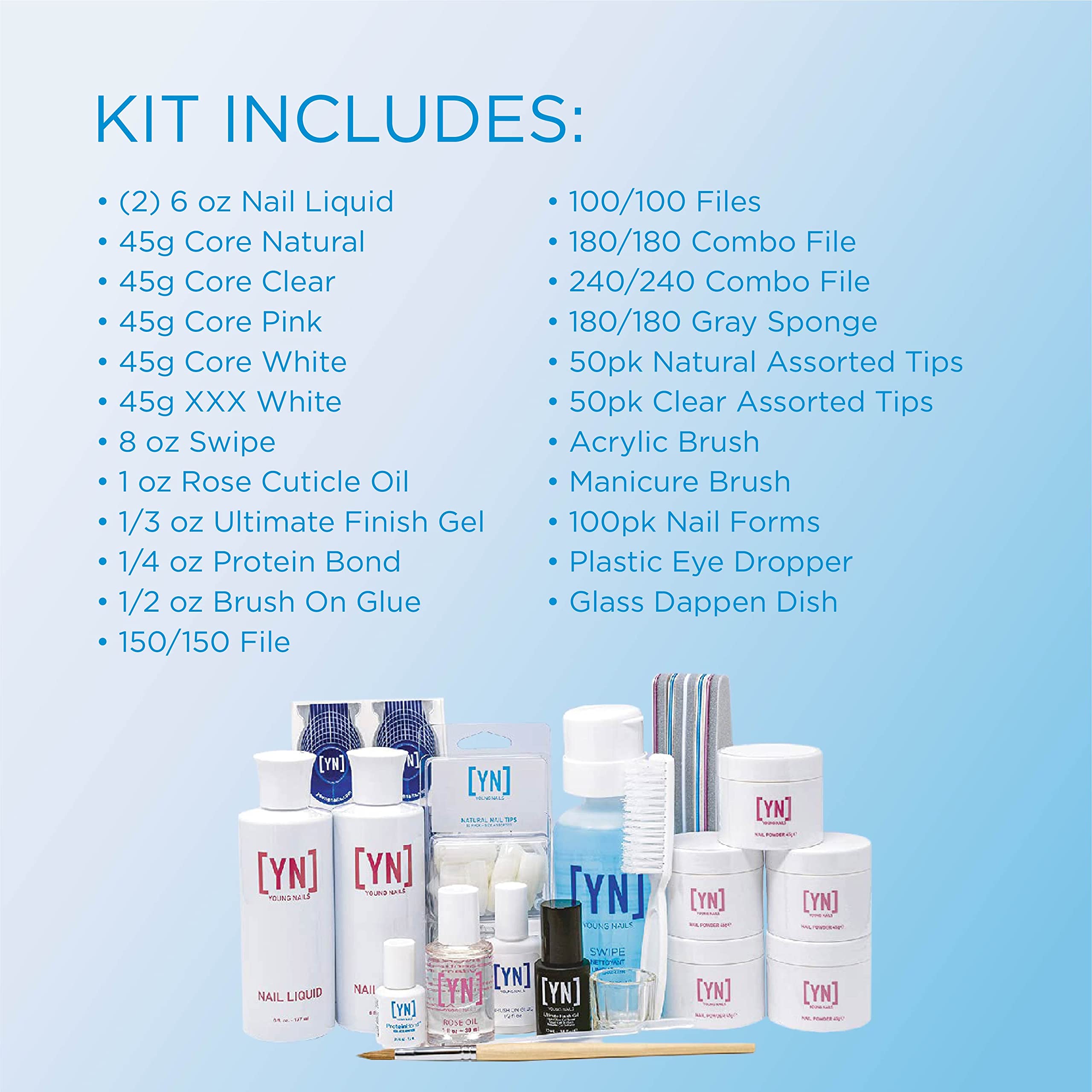 Young Nails Professional Acrylic Kit — Core Product Set (50 Nail Sets)