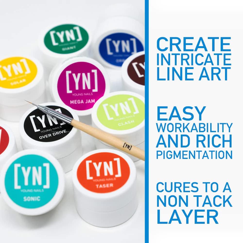 Young Nails Mission Control Gel Paint for Nail Art – Precision Gel Liner, 14 Rich Colors, 60s UV/LED Cure, 5g