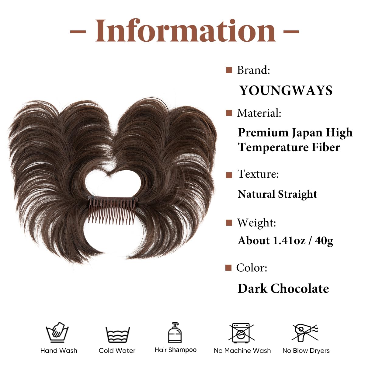 Youngways Messy Bun Hair Piece with Side Comb – Clip-In Bun for Women (Dark Chocolate-S)