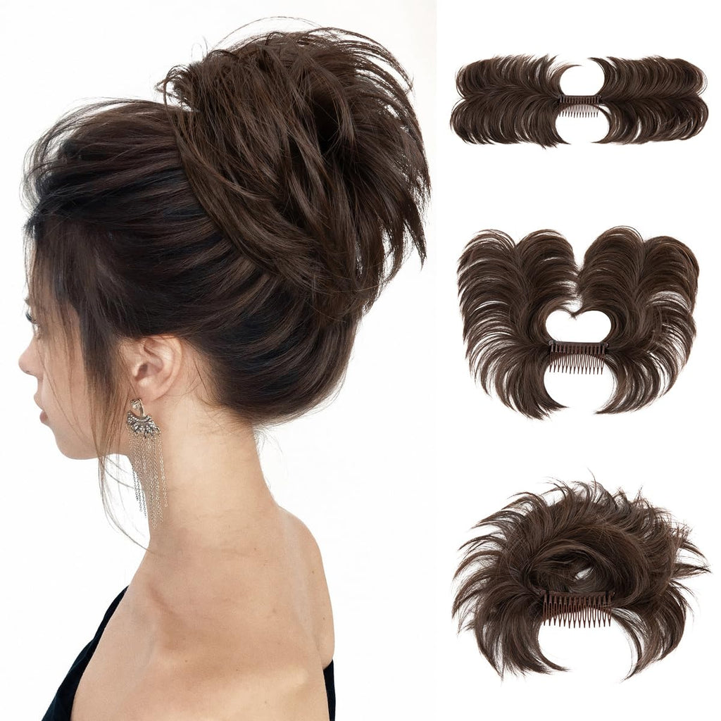 Youngways Messy Bun Hair Piece with Side Comb – Clip-In Bun for Women (Dark Chocolate-S)