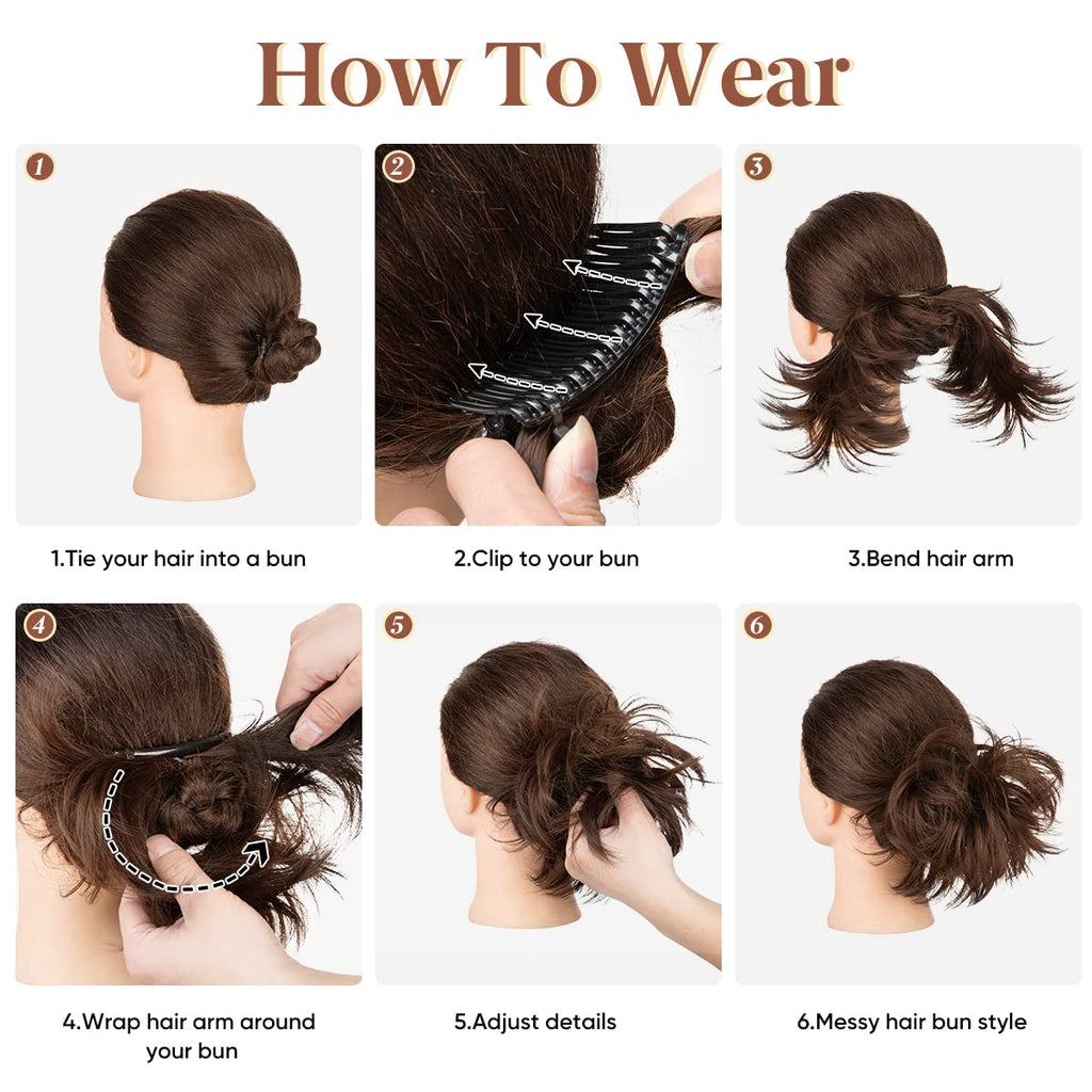 Youngways Messy Bun Hair Piece with Side Comb – Clip-In Bun for Women (Dark Chocolate-S)