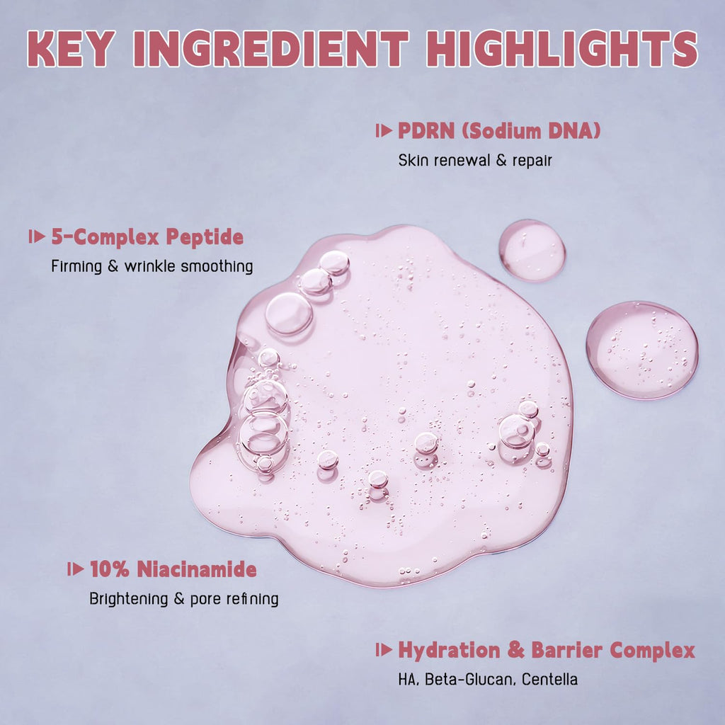 YOUNGYOUNGLOVE Pink Collagen Peptide PDRN Serum – 10% Niacinamide & Hyaluronic Acid, 1.69 oz