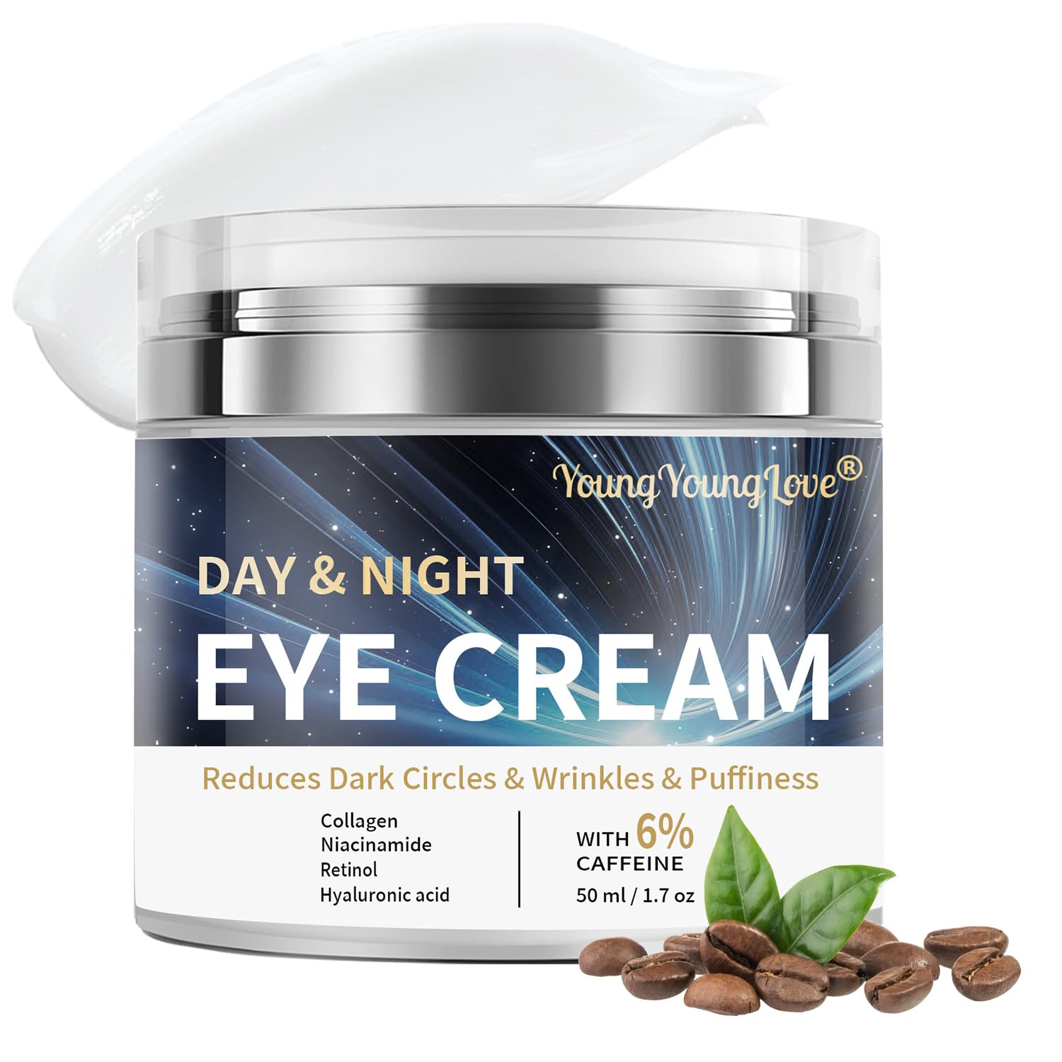 YOUNGYOUNGLOVE Day & Night Eye Cream - 6% Caffeine, Retinol, Niacinamide, Collagen
