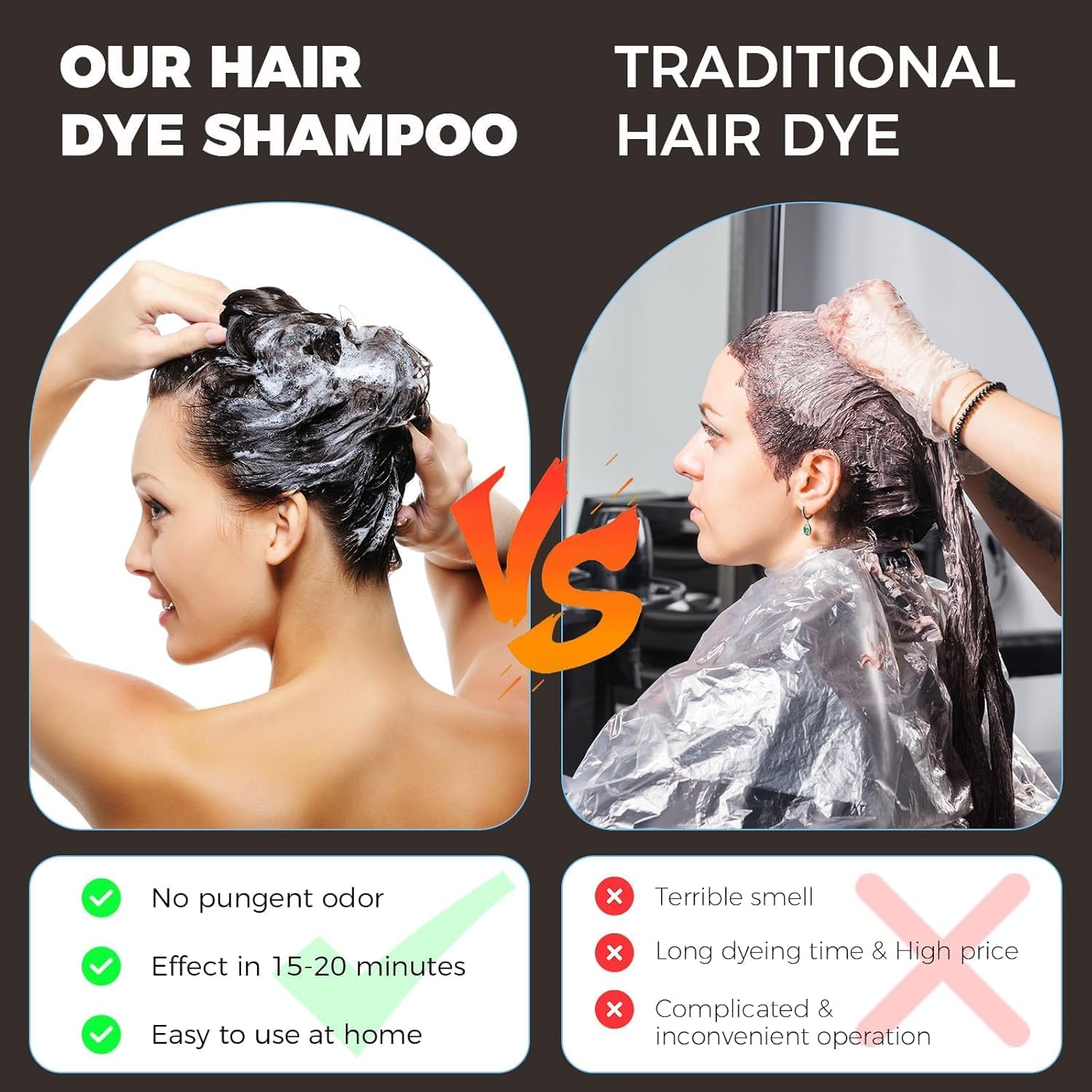 YOURTONE Dark Brown Hair Dye Shampoo 3-in-1 | Ammonia-Free Gray Coverage 16.9 fl oz