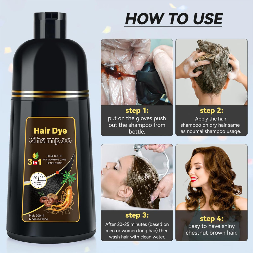 YOURTONE Hair Dye Shampoo 3-in-1: Gray Coverage & Plant-Based Formula (16.9 fl oz)