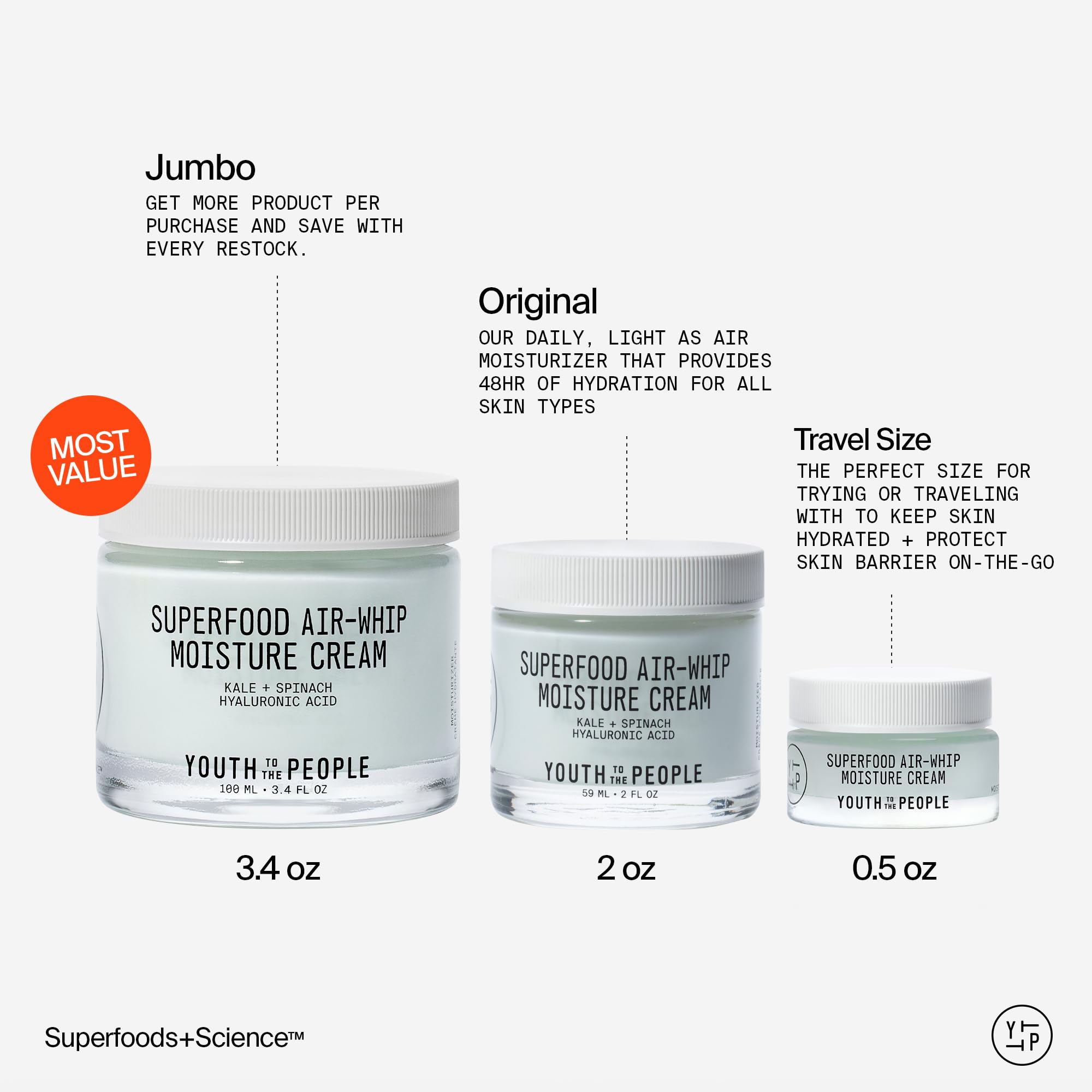 Youth To The People Superfood Air-Whip Moisture Cream Travel – Kale + Green Tea + HA, 0.5 fl oz