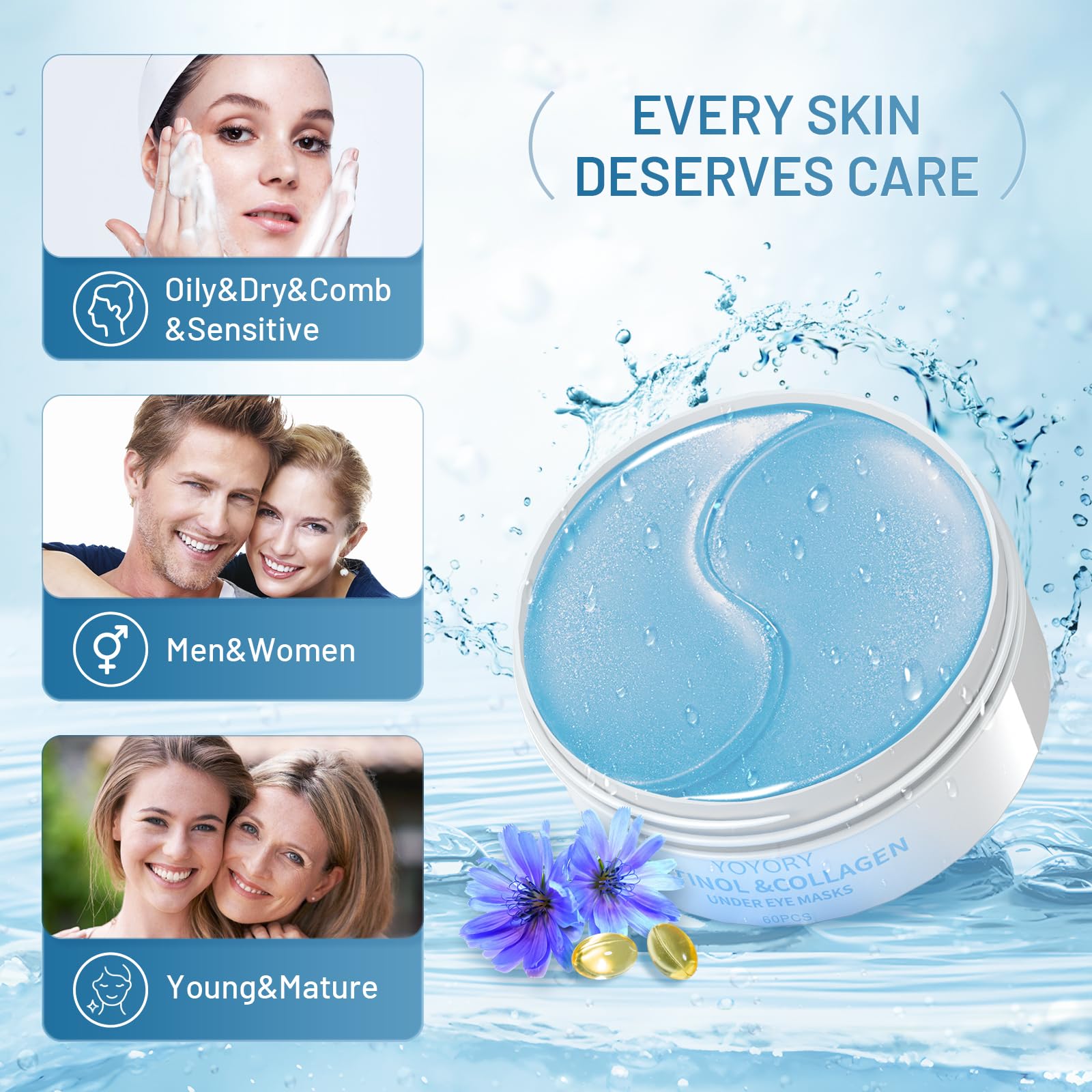 YOYORY Under Eye Patches Masks – Hydrating Hydrogel with Hyaluronic Acid & Peptides